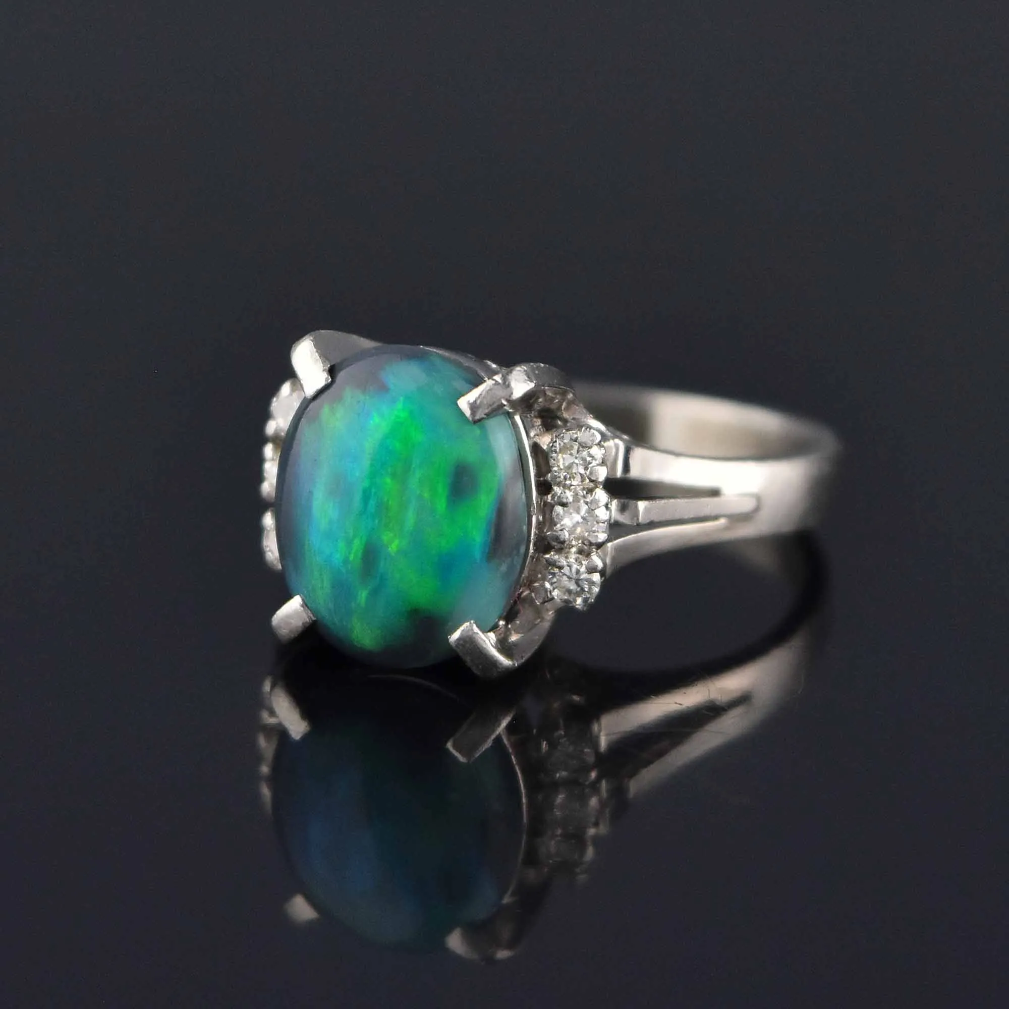 Estate Platinum Diamond Black Opal Ring