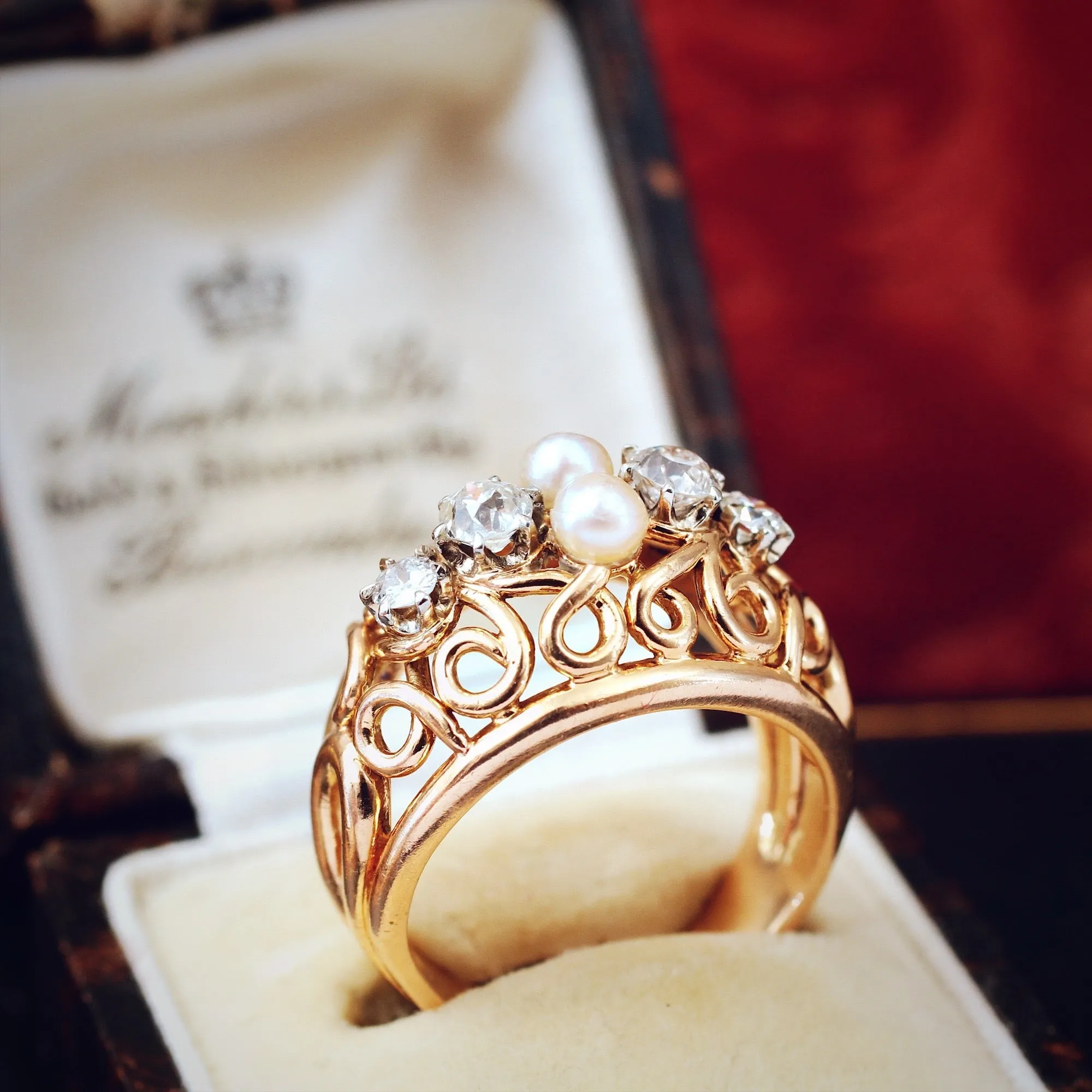 Extravagant Vintage Diamond & Pearl Boule Cocktail Ring