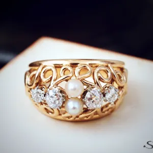 Extravagant Vintage Diamond & Pearl Boule Cocktail Ring