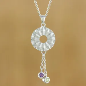 Facet Fascination Amethyst and Peridot Sterling Silver Circle Pendant Necklace