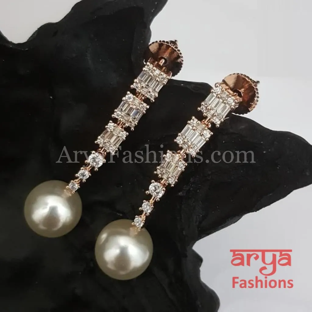 Faiza Golden/Silver/Rose Gold CZ Pearl Earrings