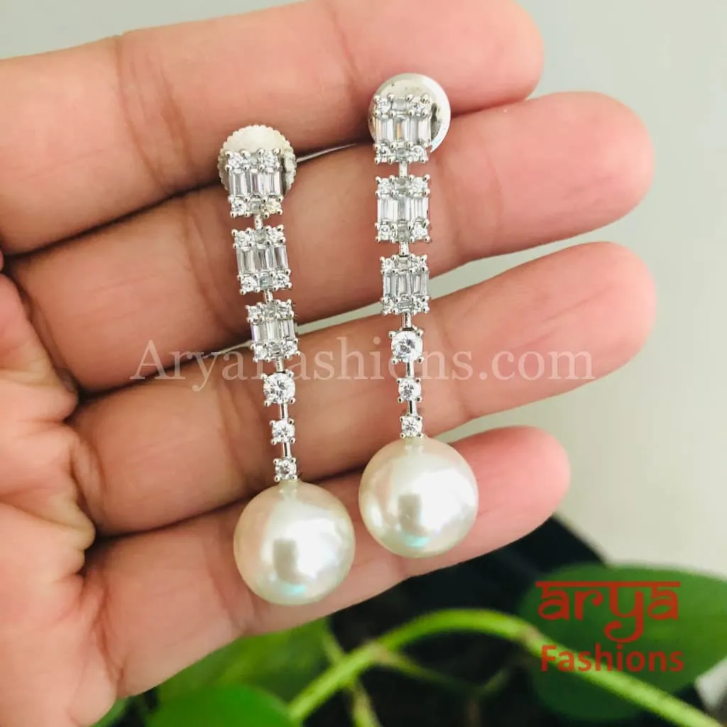 Faiza Golden/Silver/Rose Gold CZ Pearl Earrings