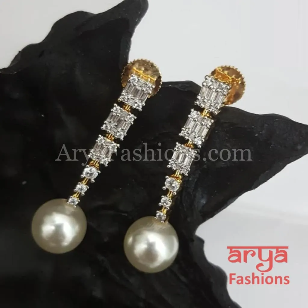 Faiza Golden/Silver/Rose Gold CZ Pearl Earrings