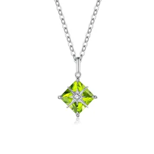 FANCIME "Princess Dream" Peridot August Square Gemstone Sterling Silver Necklace