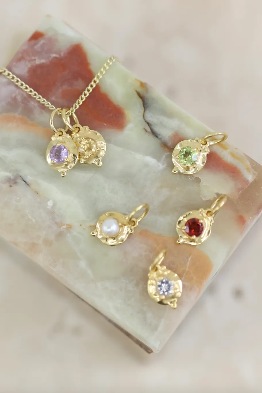 February Amethyst Gold Birthstone Necklace Charm