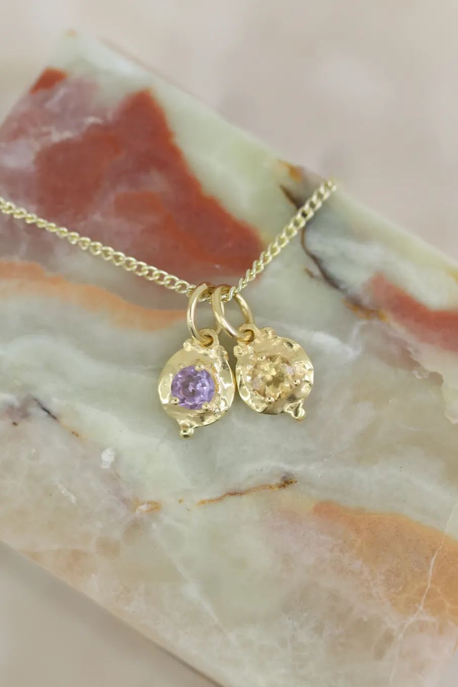 February Amethyst Gold Birthstone Necklace Charm