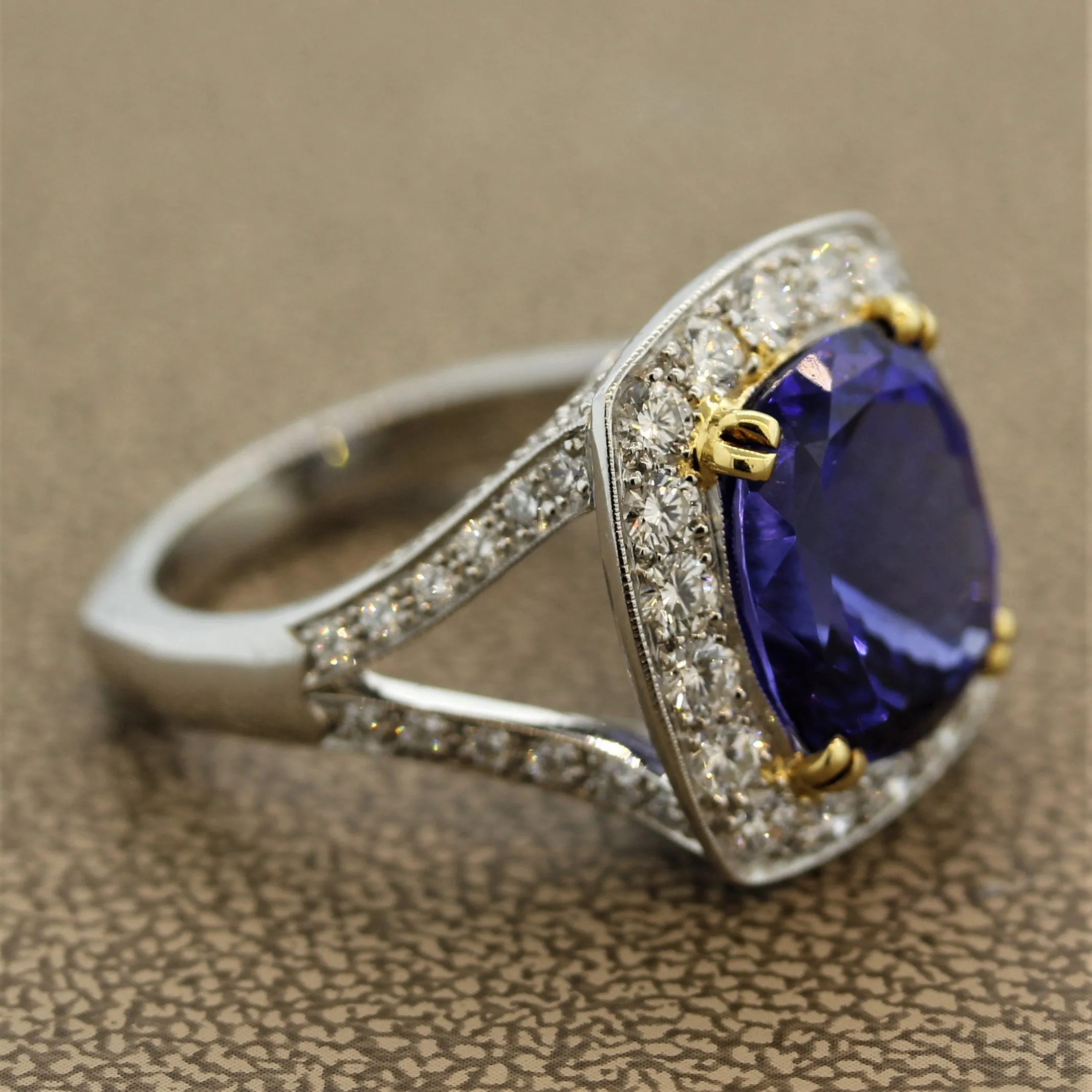 Fine Tanzanite Diamond Platinum Cocktail Ring