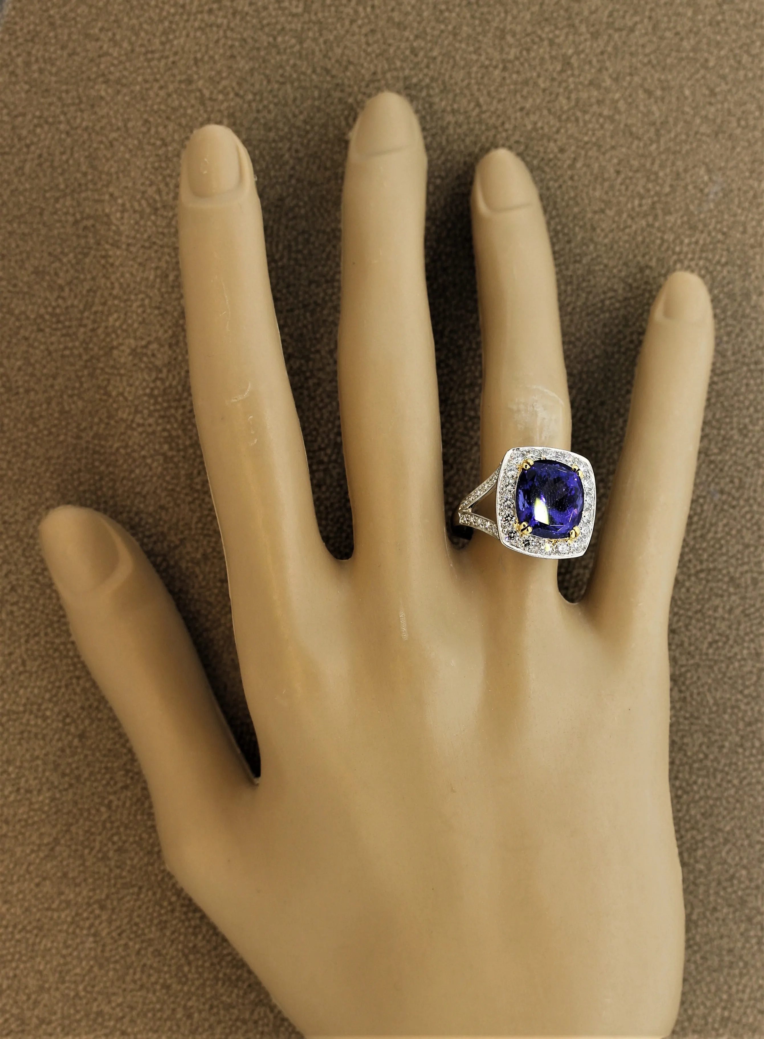 Fine Tanzanite Diamond Platinum Cocktail Ring