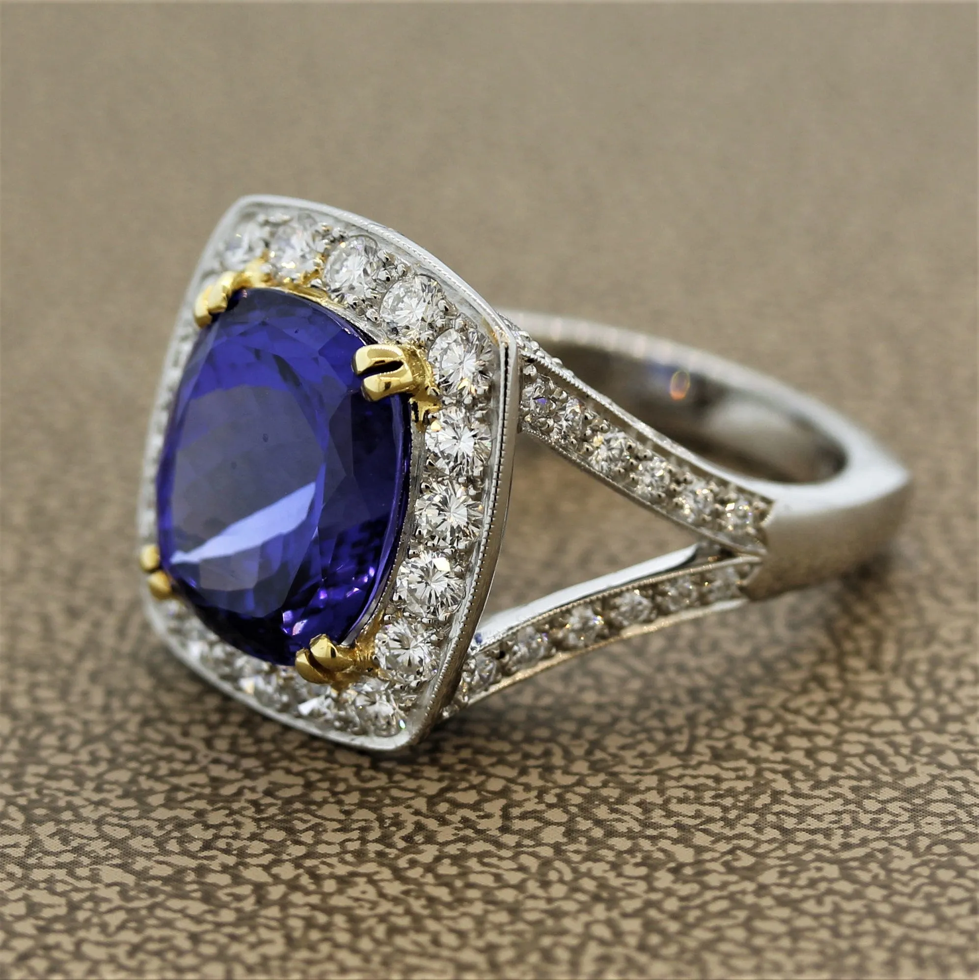 Fine Tanzanite Diamond Platinum Cocktail Ring