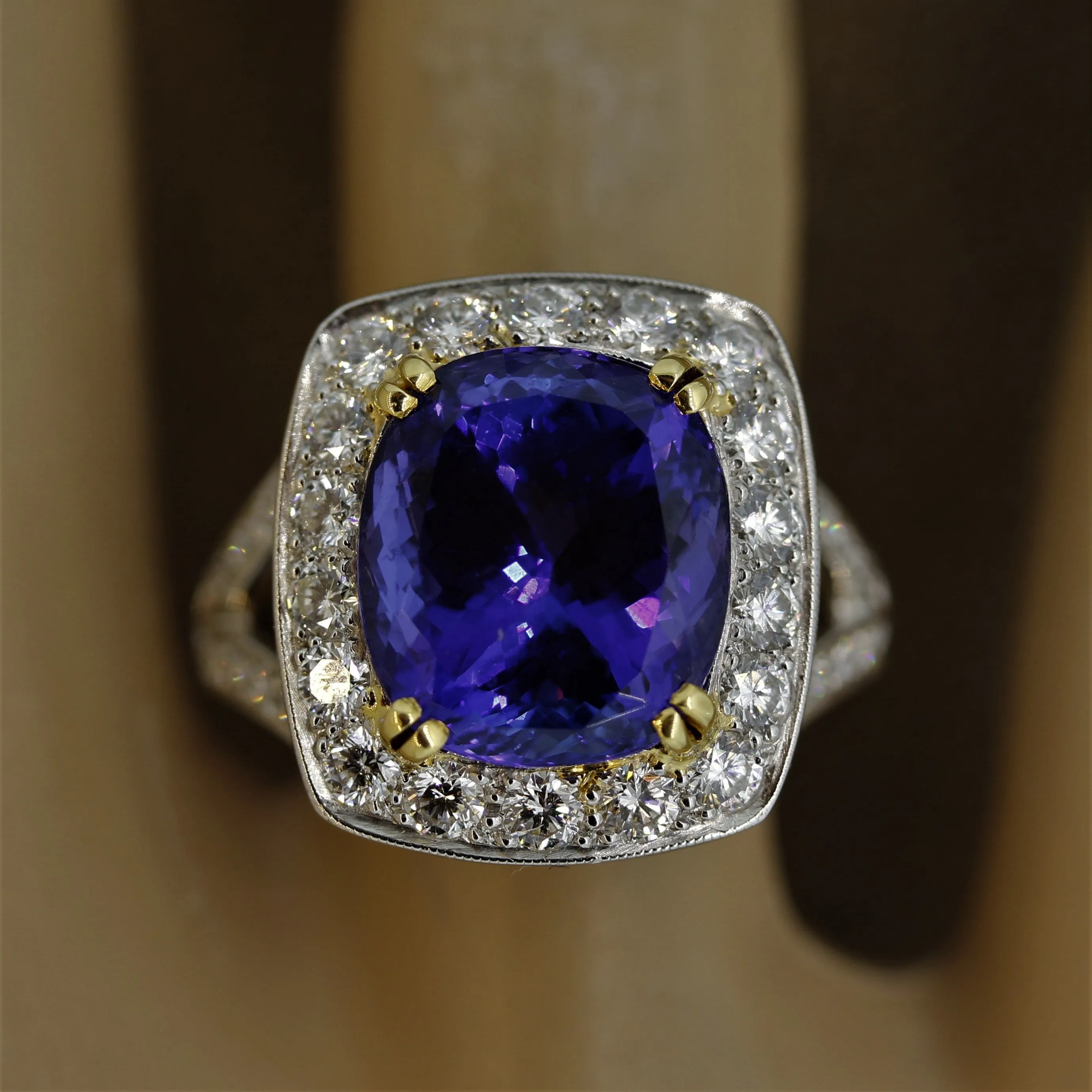 Fine Tanzanite Diamond Platinum Cocktail Ring