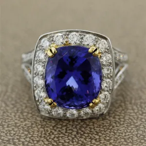 Fine Tanzanite Diamond Platinum Cocktail Ring