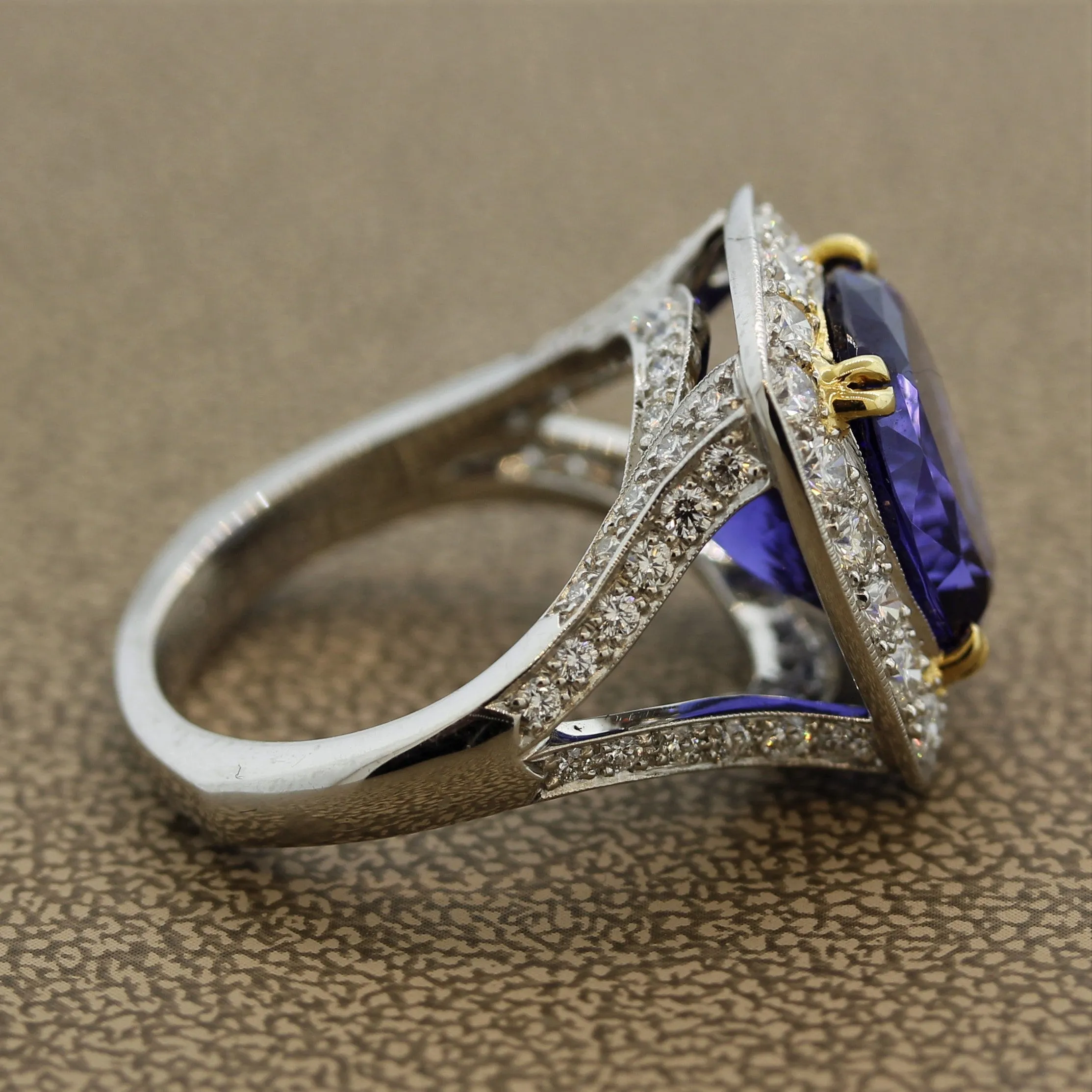 Fine Tanzanite Diamond Platinum Cocktail Ring