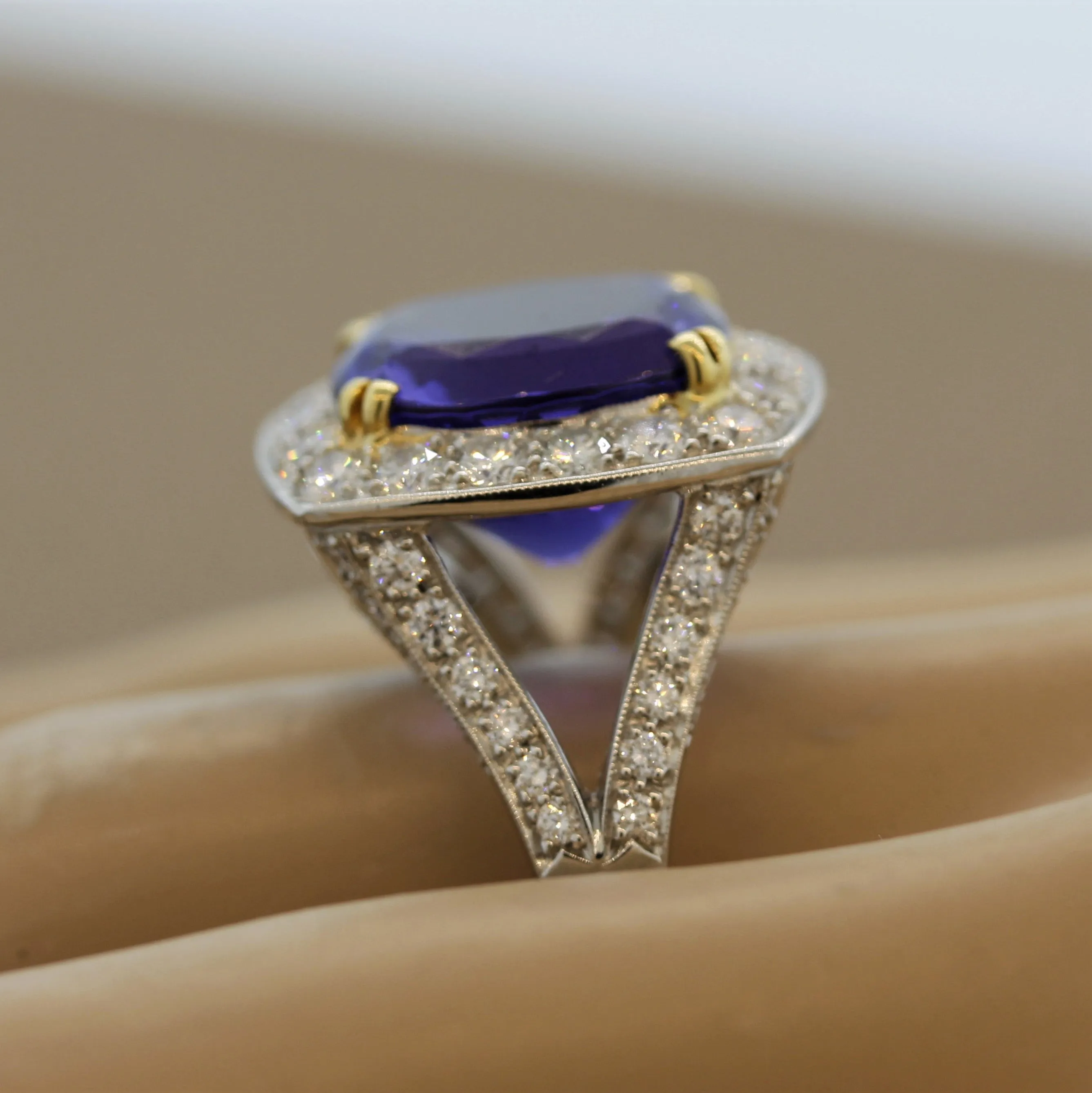 Fine Tanzanite Diamond Platinum Cocktail Ring