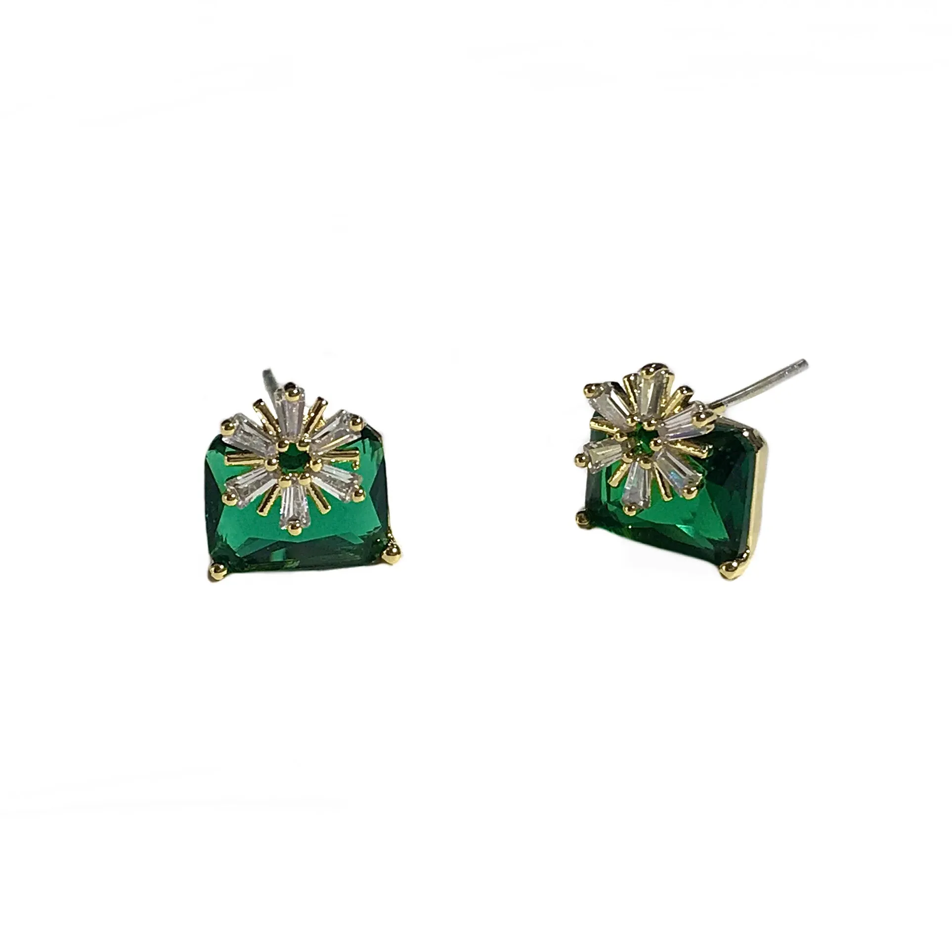 Flower Birthstone Rectangle Studs