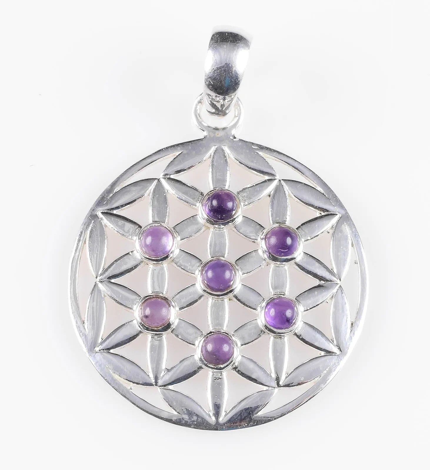 Flower of Life, AMETHYST Crystal Pendant -  Silver Pendant, Sacred Geometry, Healing Crystals and Stones, E1111