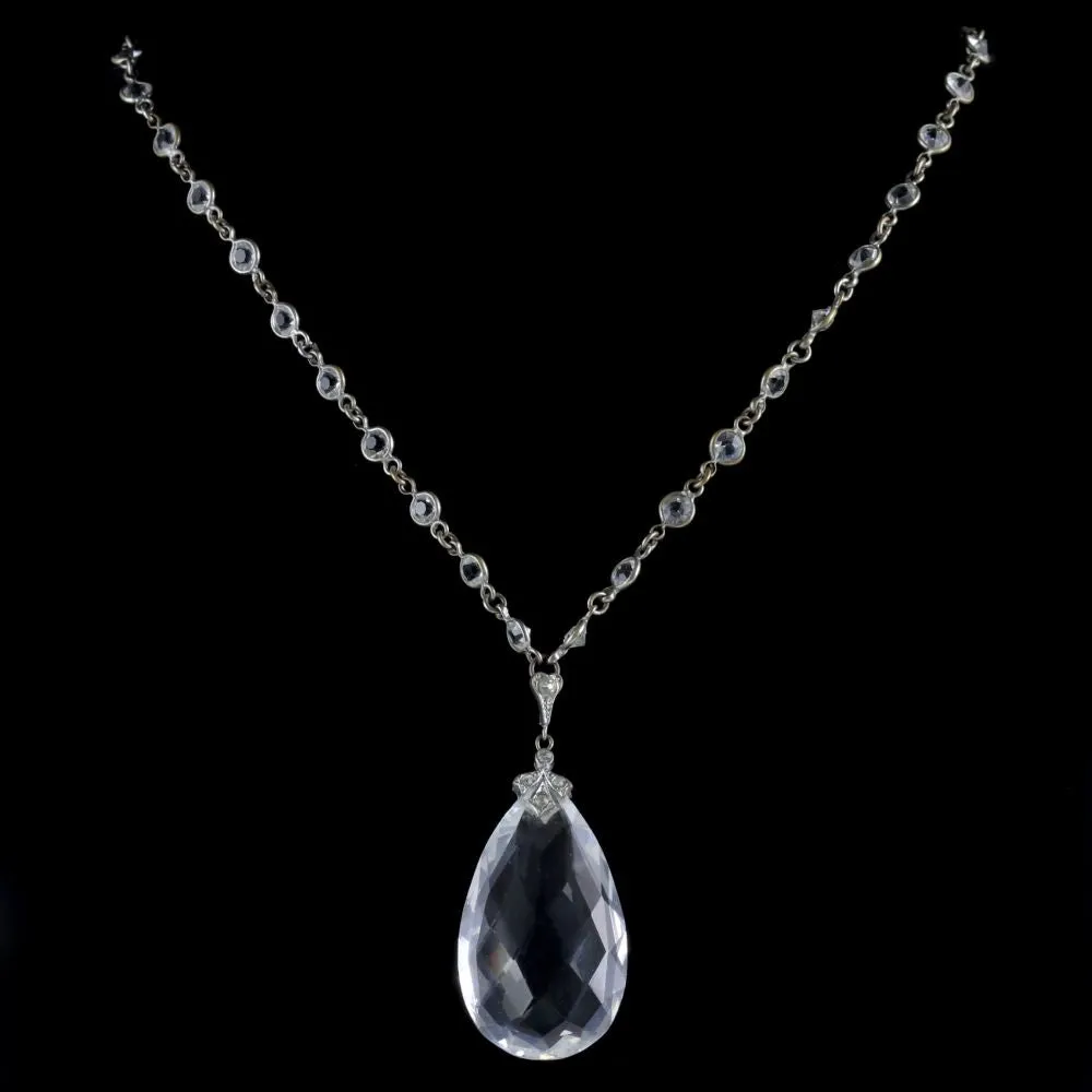 French Pendant Necklace Rock Crystal Sautoir Chain Circa 1930