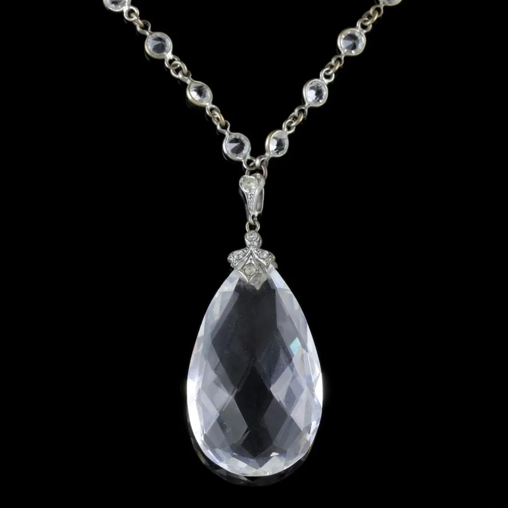 French Pendant Necklace Rock Crystal Sautoir Chain Circa 1930