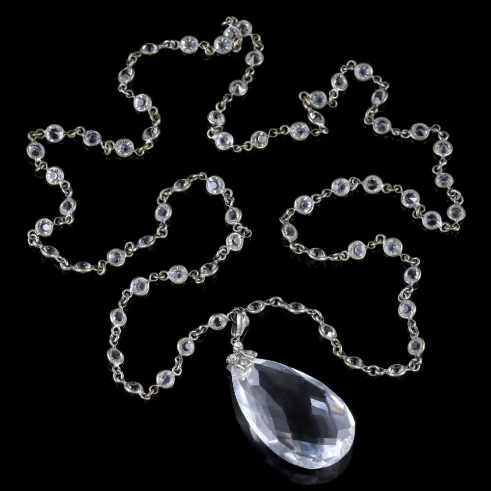 French Pendant Necklace Rock Crystal Sautoir Chain Circa 1930