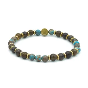 Gemstone and Brass Spacer Stretch Bracelet