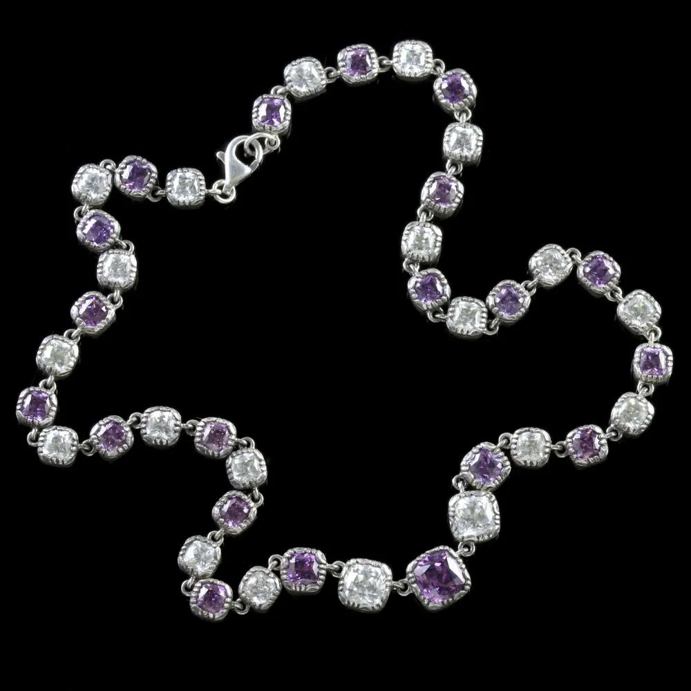 Georgian Style Amethyst Quartz Riviere Necklace Sterling Silver