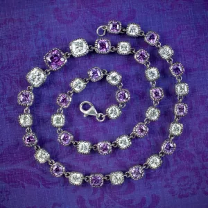 Georgian Style Amethyst Quartz Riviere Necklace Sterling Silver