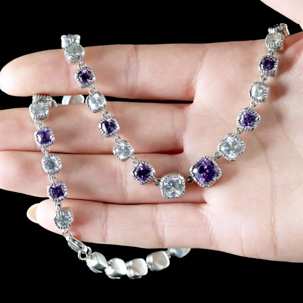 Georgian Style Amethyst Quartz Riviere Necklace Sterling Silver