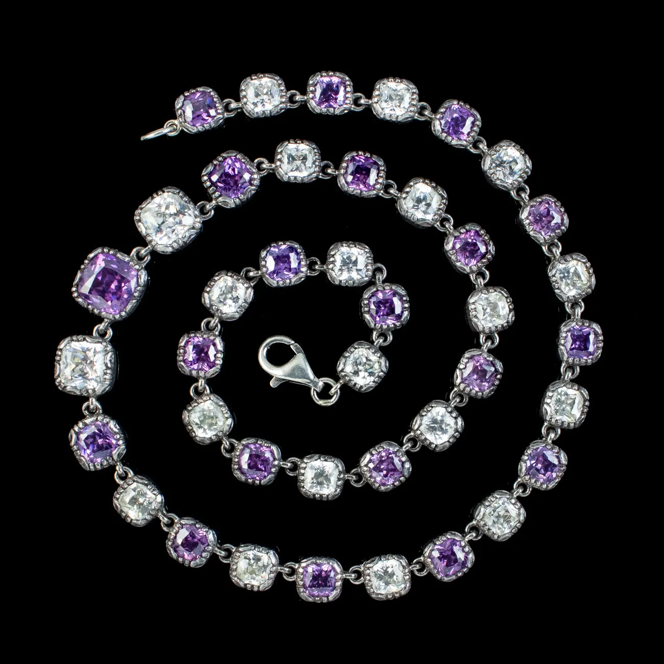 Georgian Style Amethyst Quartz Riviere Necklace Sterling Silver