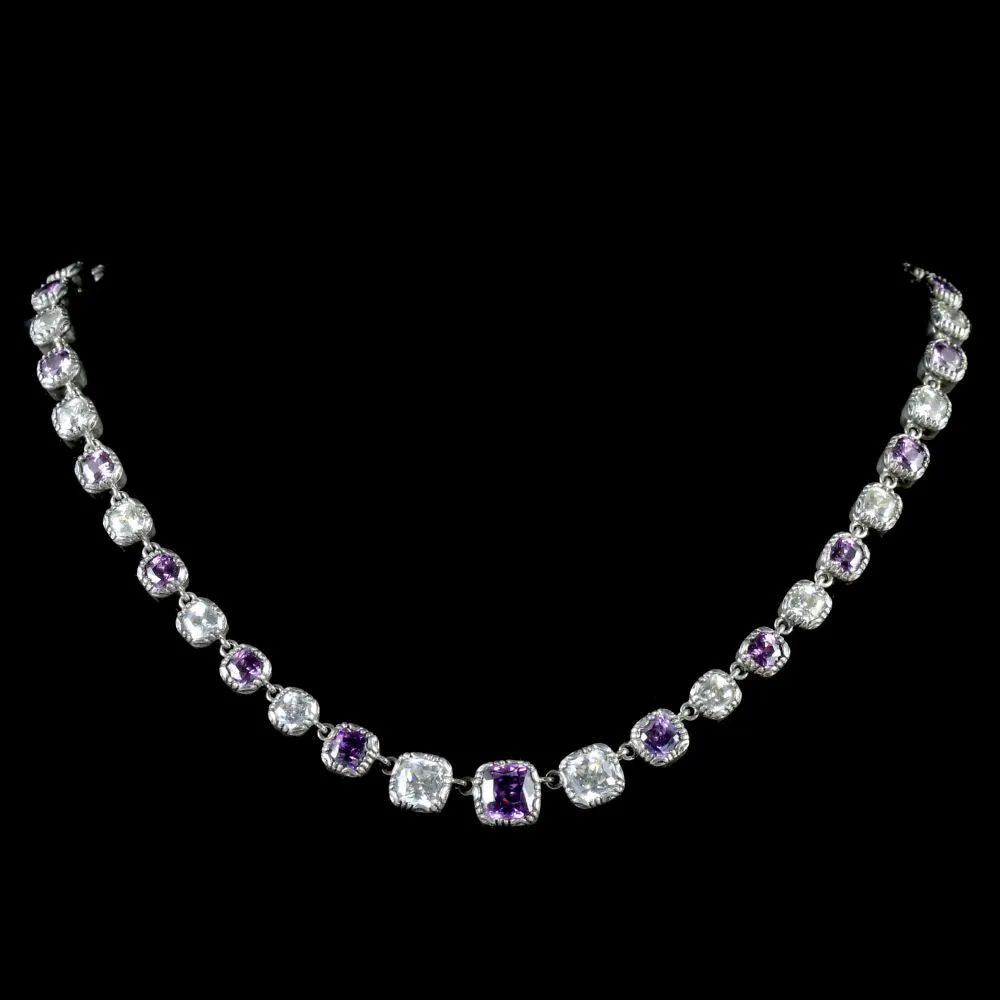 Georgian Style Amethyst Quartz Riviere Necklace Sterling Silver