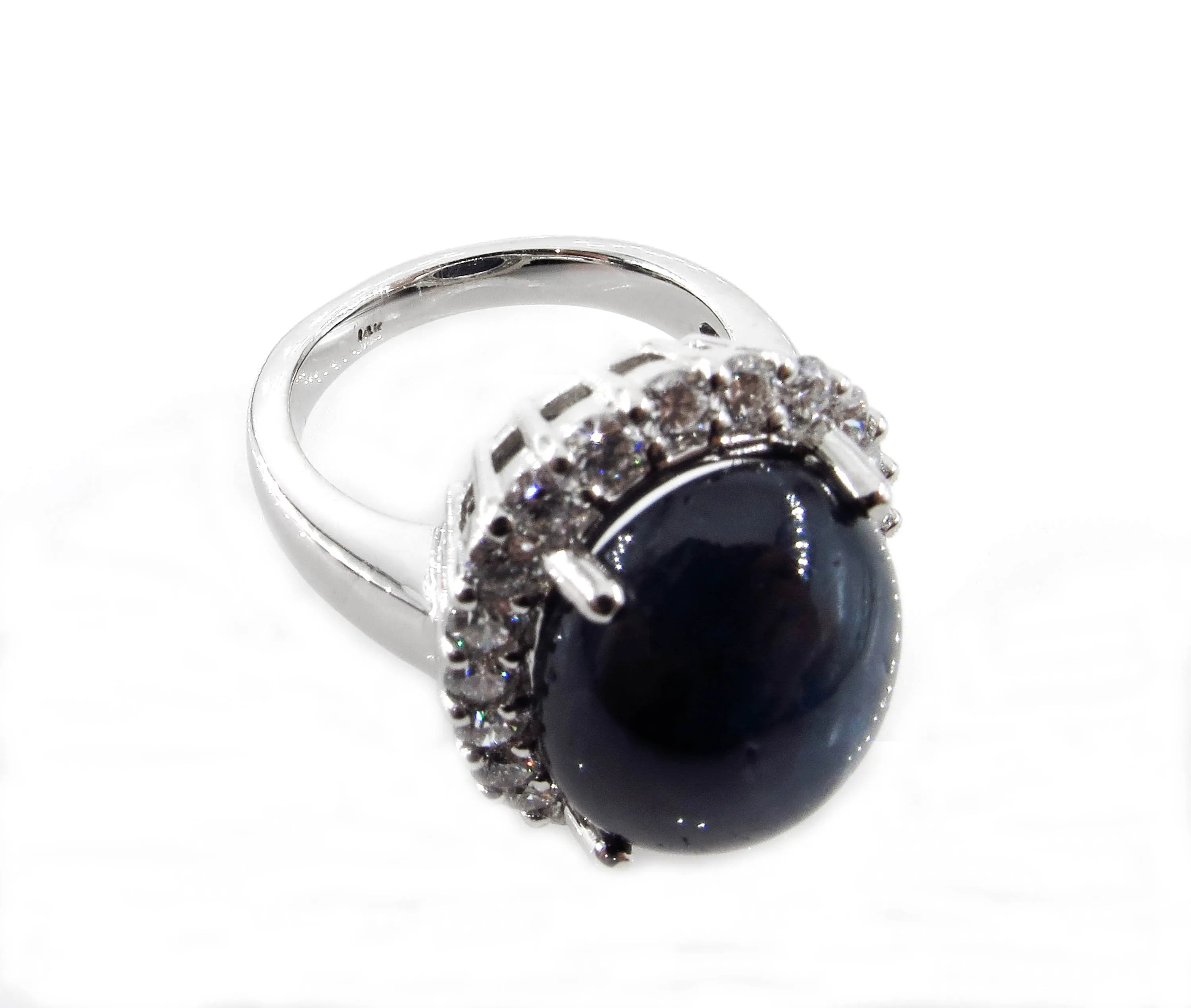 GIA 15.27ct Vintage Estate Blue Cabochon Sapphire Diamonds Cluster Dinner Ring