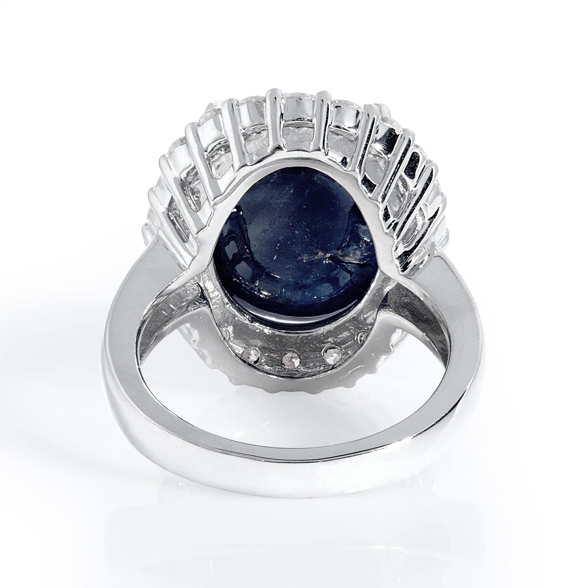 GIA 15.27ct Vintage Estate Blue Cabochon Sapphire Diamonds Cluster Dinner Ring