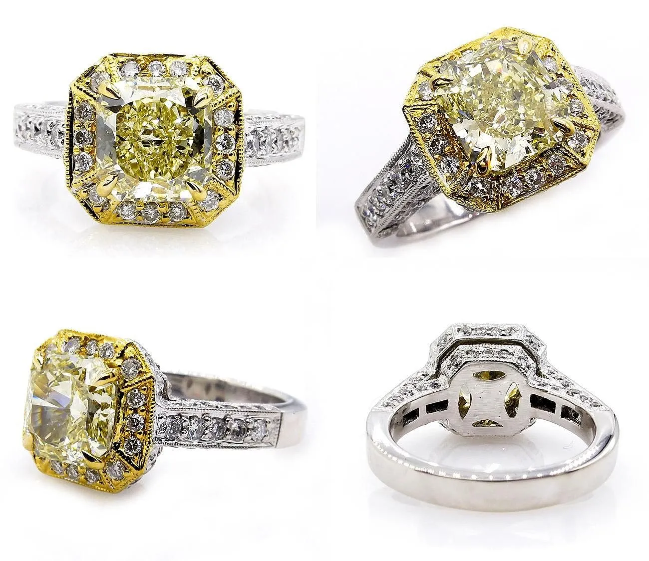 GIA 2.74ctw Estate Vintage Natural Fancy Yellow Radiant Diamond Engagement Wedding Ring