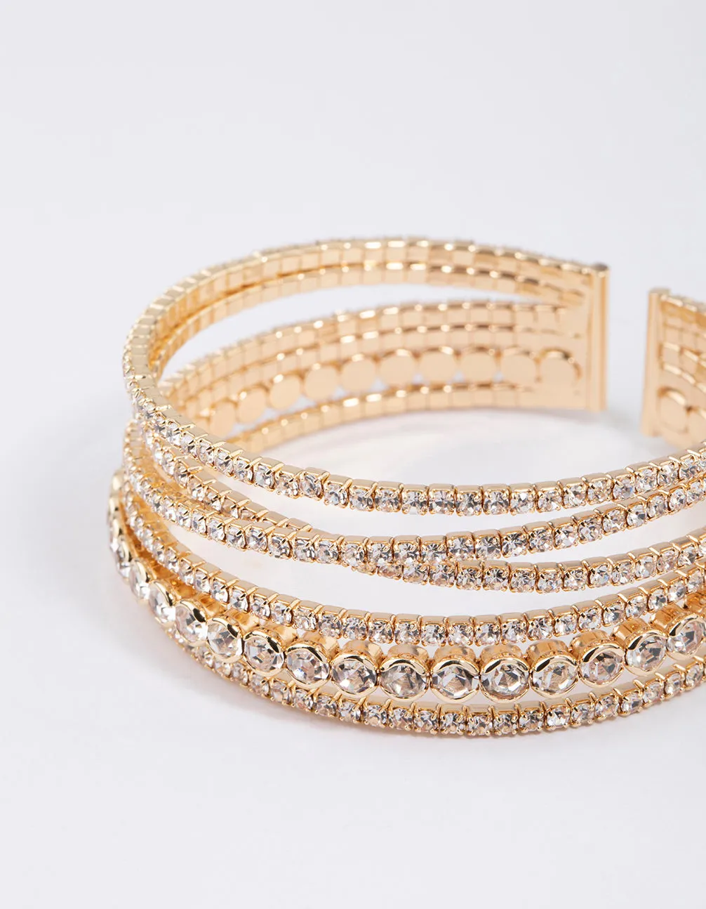 Gold Criss Cross Circle Cupchain Bangle