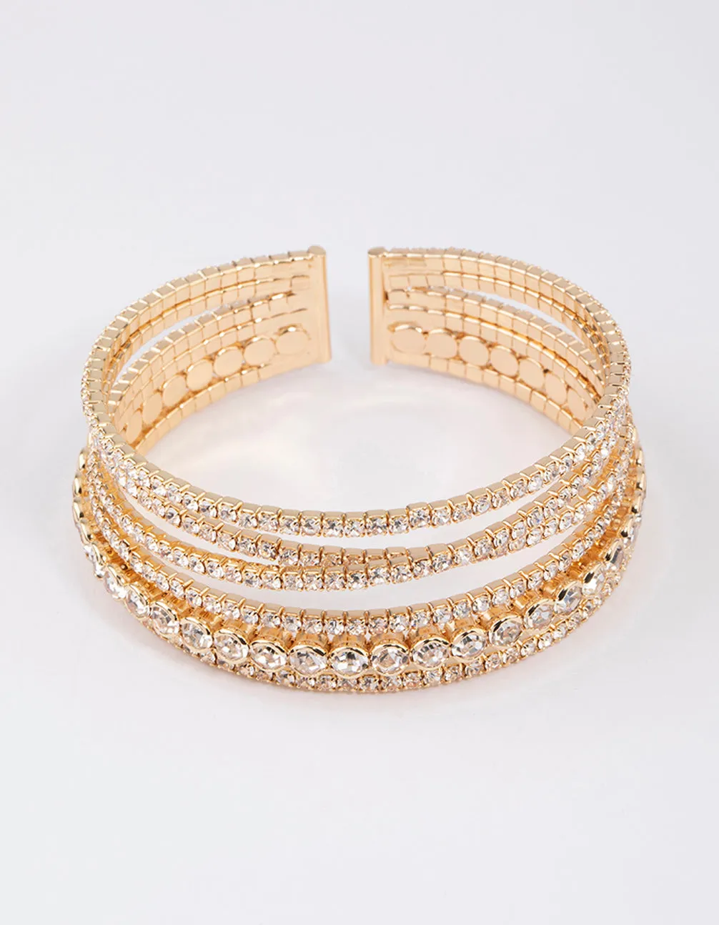 Gold Criss Cross Circle Cupchain Bangle