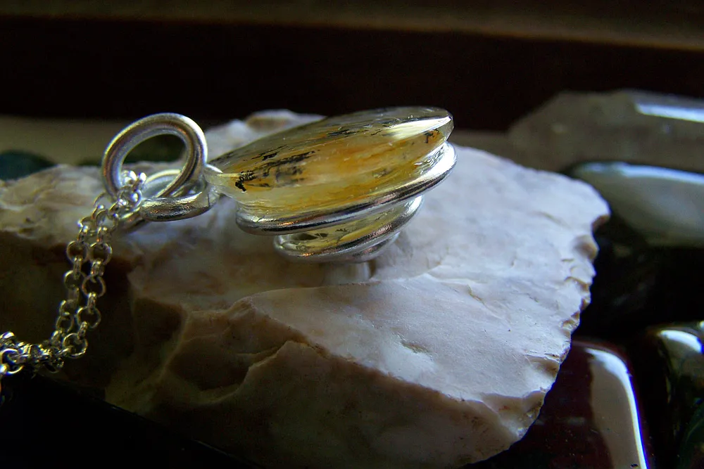 Gold Dendrite Quartz Natural Crystal Pendant