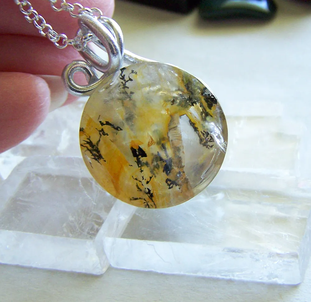 Gold Dendrite Quartz Natural Crystal Pendant