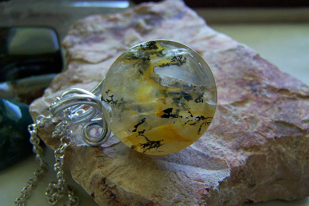 Gold Dendrite Quartz Natural Crystal Pendant