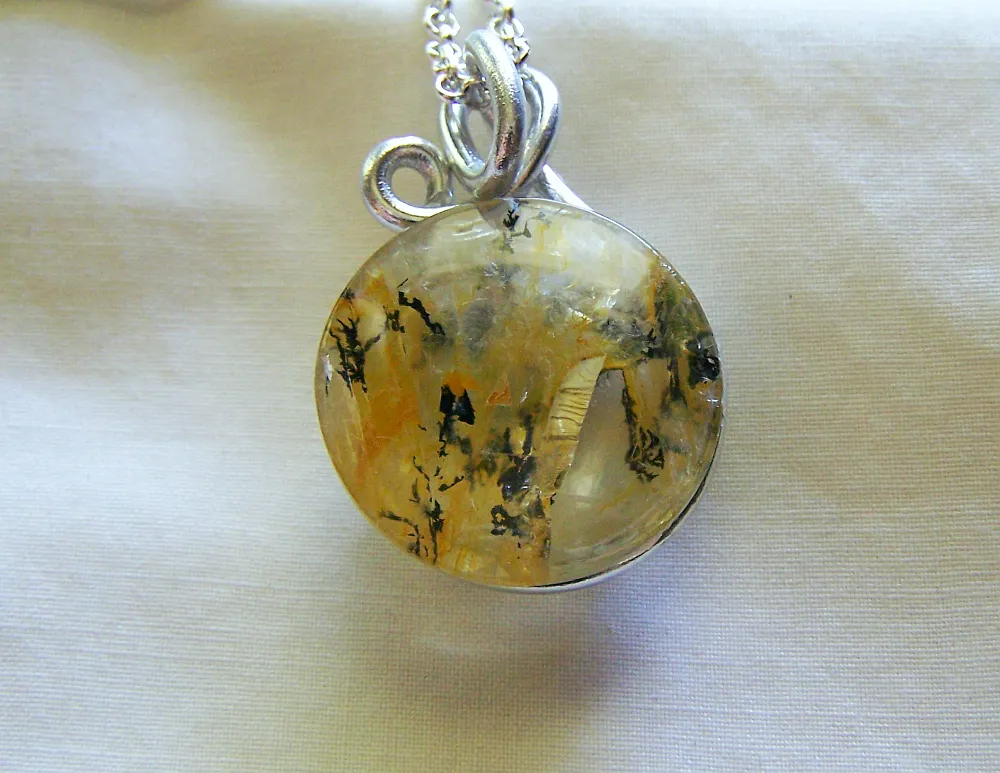 Gold Dendrite Quartz Natural Crystal Pendant