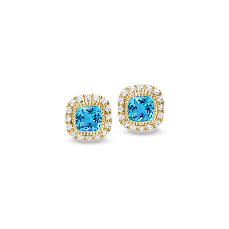 Gold Finish Sterling Silver Micropave Simulated Blue Zircon Earrings with Simulated Diamonds