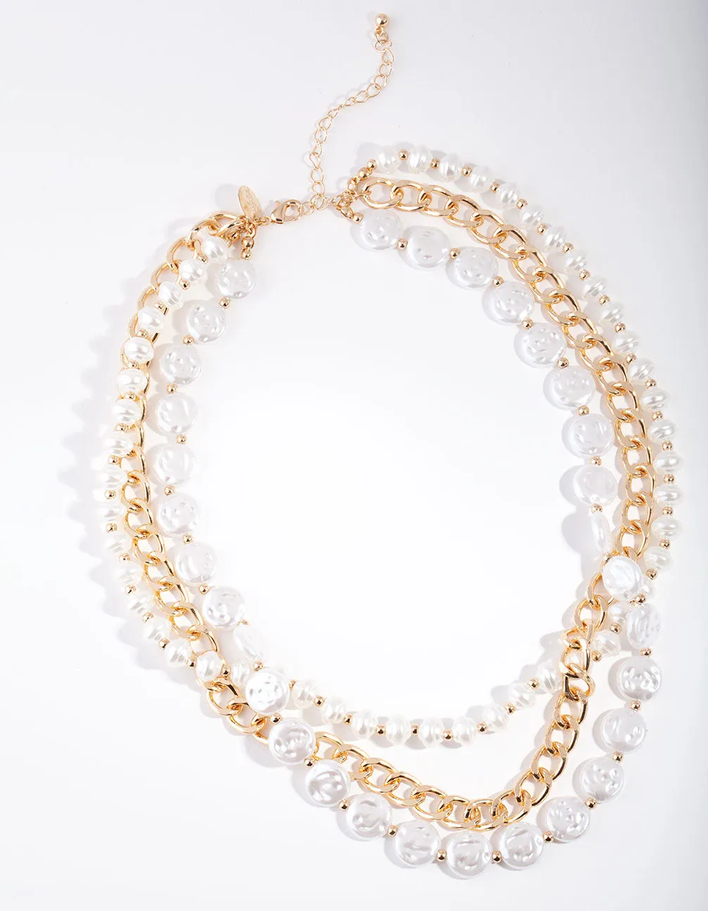 Gold Layered Pearl & Chain Necklace