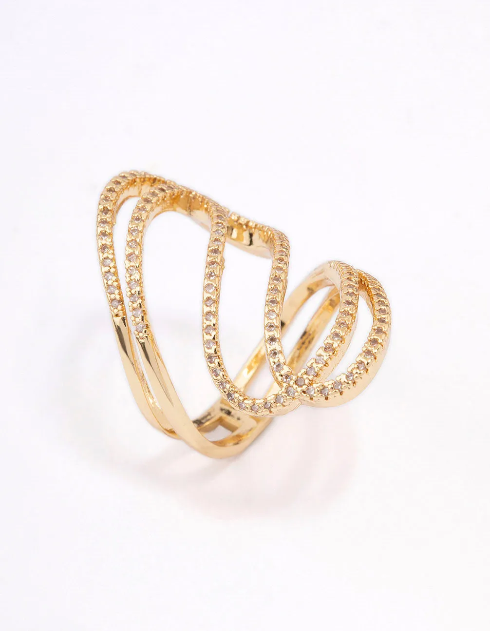 Gold Plated Lovely Ribbon Cubic Zirconia Cocktail Ring