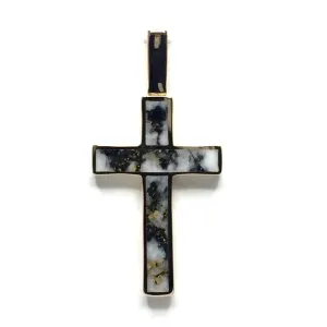 Gold Quartz Necklace Cross Design 3 Section Inlaid Pendant