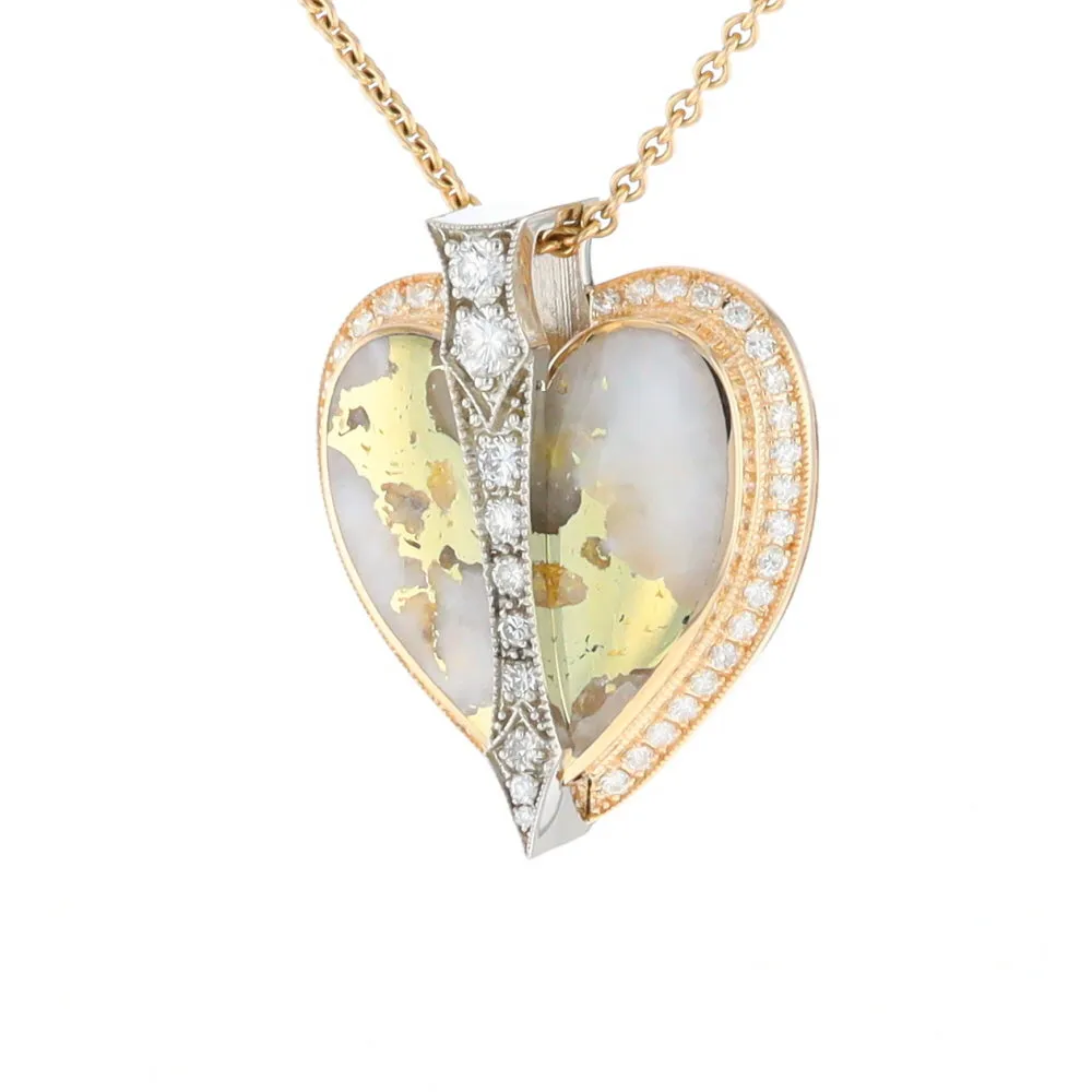 Gold Quartz Necklace Cupid's Revenge .93ctw Diamonds Heart Pendant G2