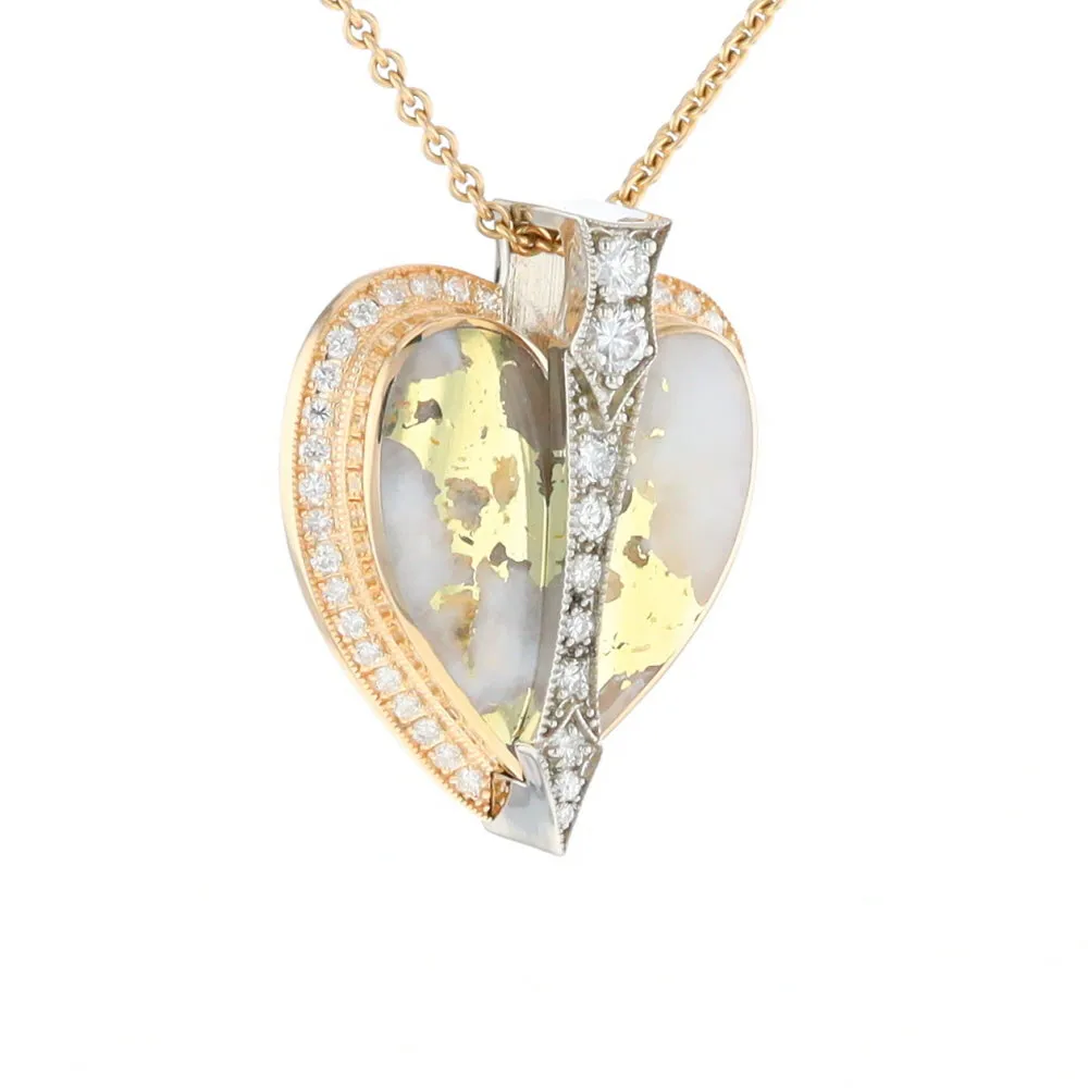 Gold Quartz Necklace Cupid's Revenge .93ctw Diamonds Heart Pendant G2