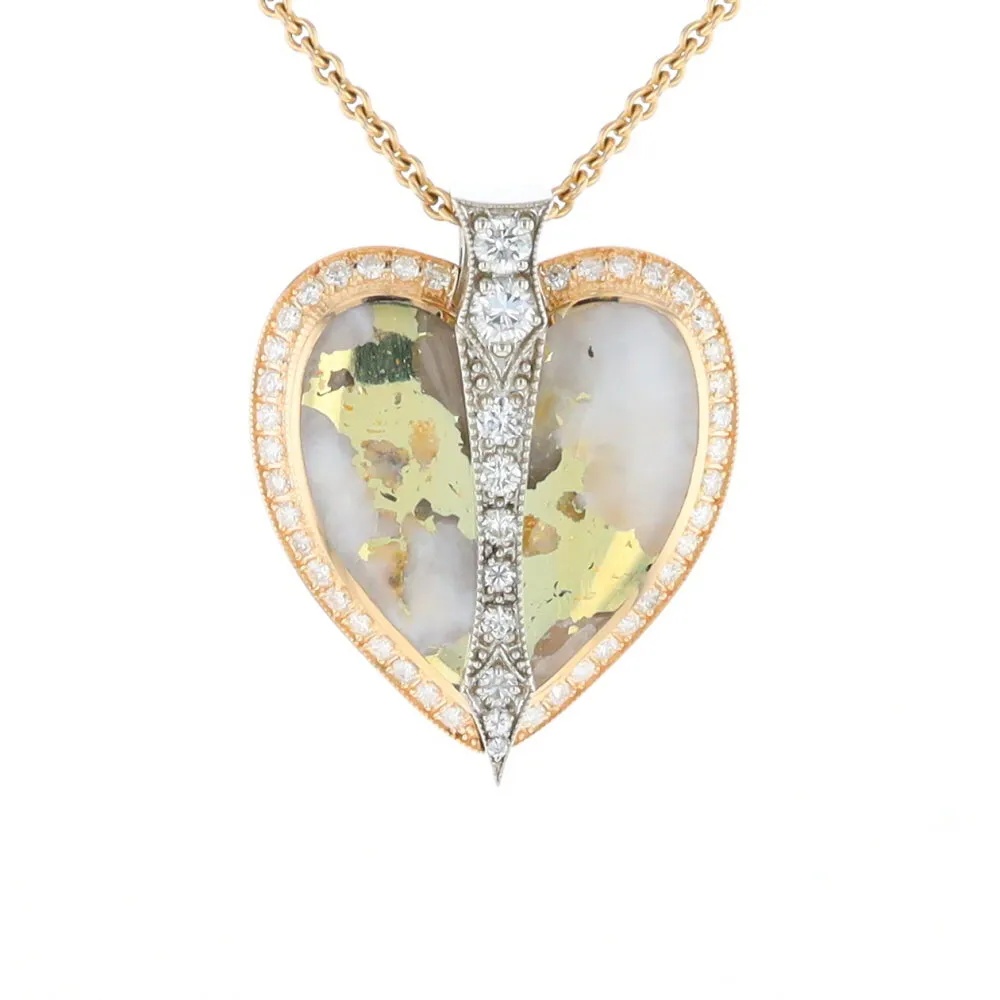 Gold Quartz Necklace Cupid's Revenge .93ctw Diamonds Heart Pendant G2