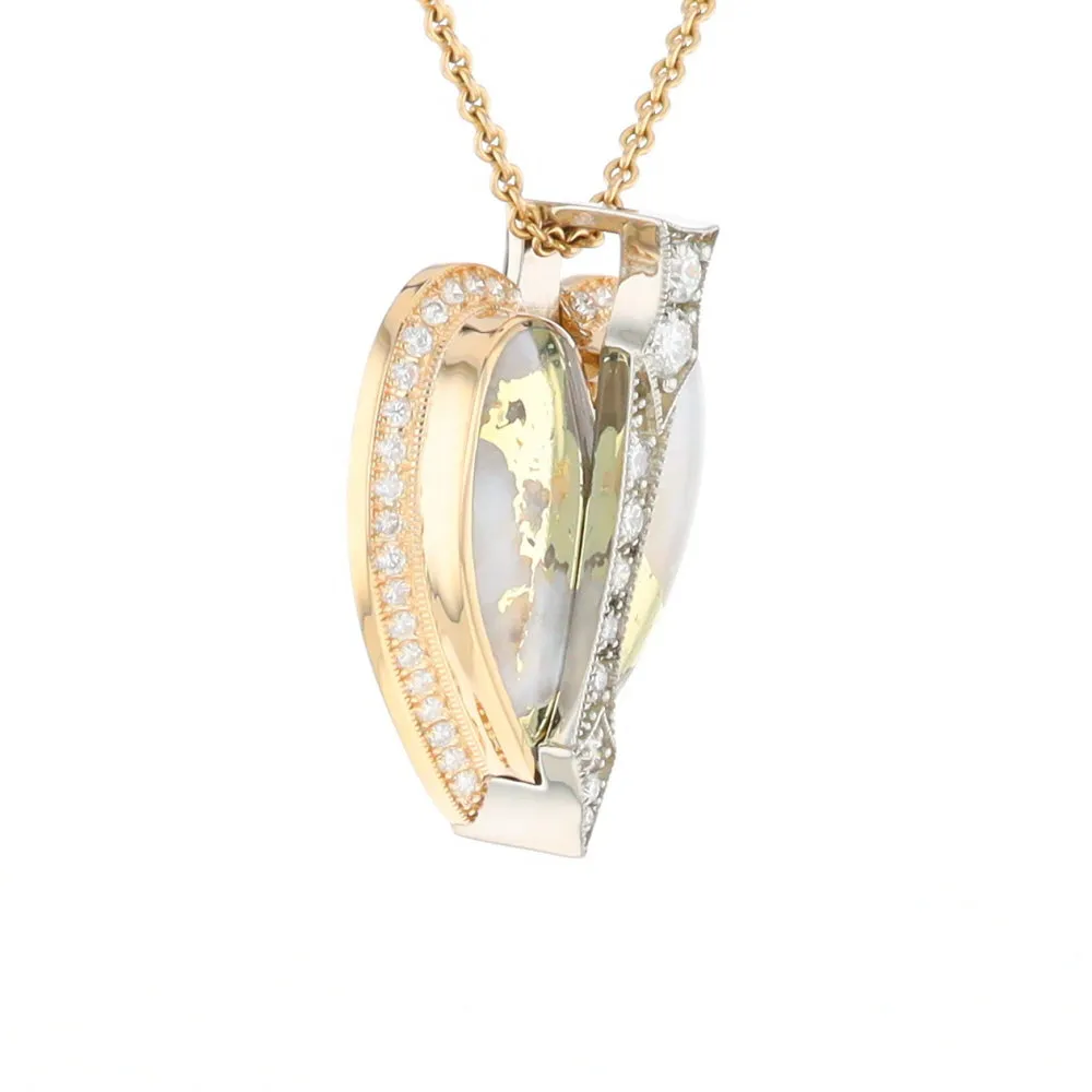 Gold Quartz Necklace Cupid's Revenge .93ctw Diamonds Heart Pendant G2