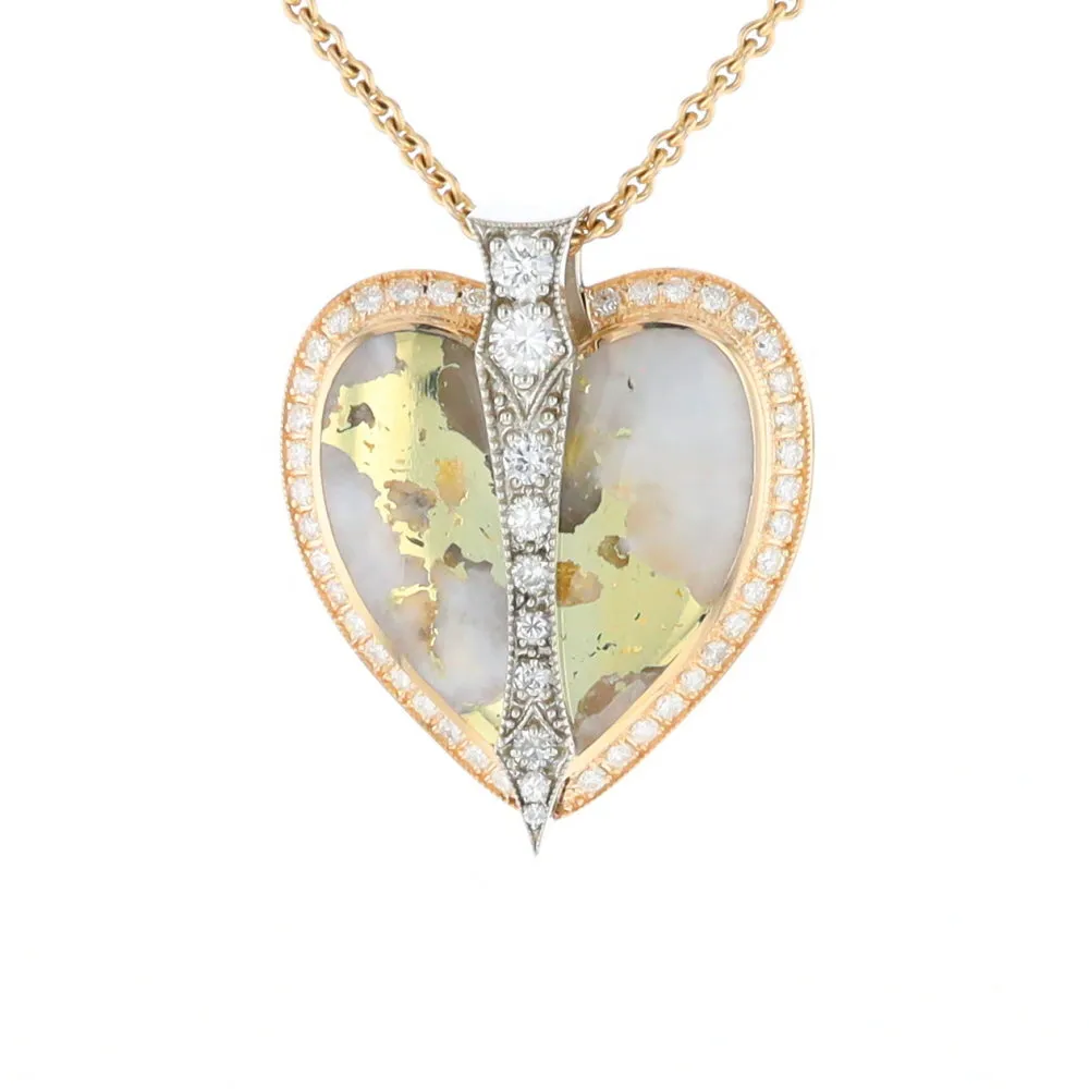 Gold Quartz Necklace Cupid's Revenge .93ctw Diamonds Heart Pendant G2