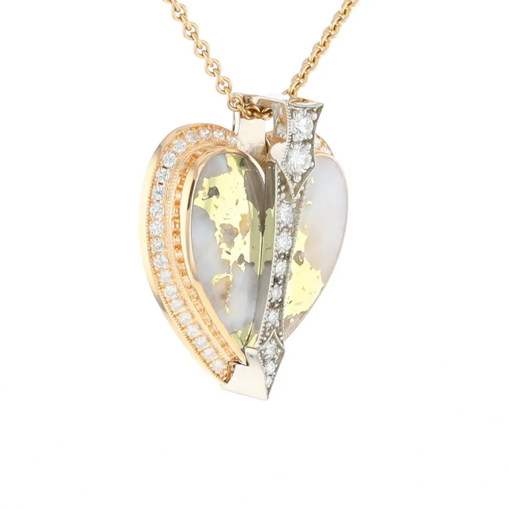 Gold Quartz Necklace Cupid's Revenge .93ctw Diamonds Heart Pendant G2