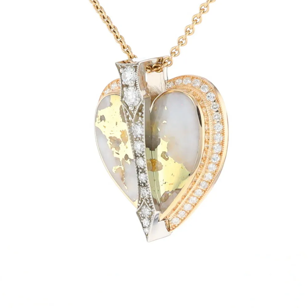 Gold Quartz Necklace Cupid's Revenge .93ctw Diamonds Heart Pendant G2