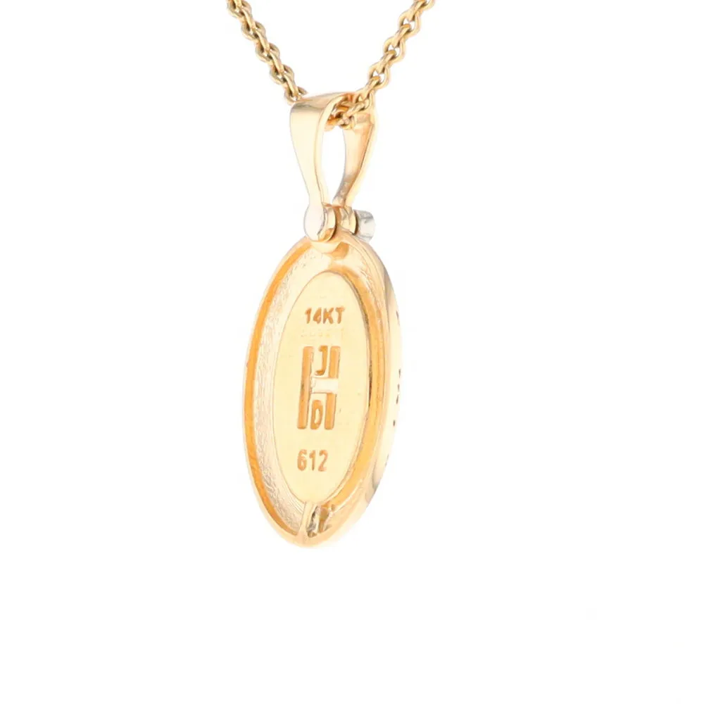 Gold Quartz Necklace Oval Inlaid Pendant with a .02ct Diamond