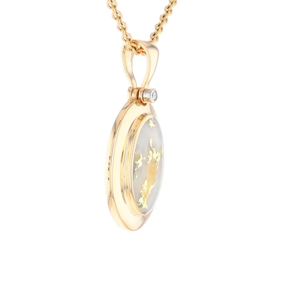 Gold Quartz Necklace Oval Inlaid Pendant with a .02ct Diamond